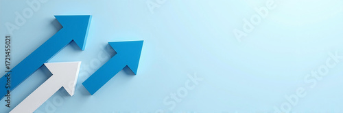 Arrows pointing up: Business growth shown with upward arrows in shades of blue and white, representing progress and success. Upward arrows denote strategic business growth in a minimalist style.