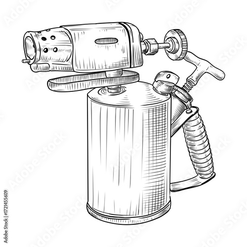 Vintage blowtorch vector sketch line art hand drawn illustration 