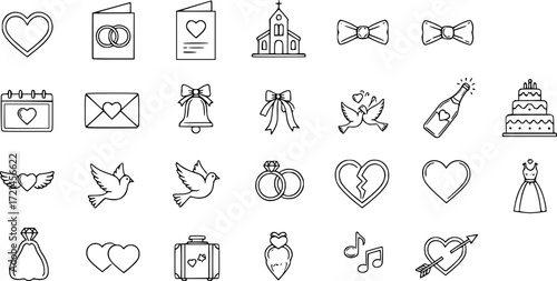 Editable vector pack of wedding line icons.