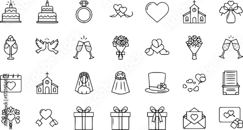 Editable vector pack of wedding line icons.