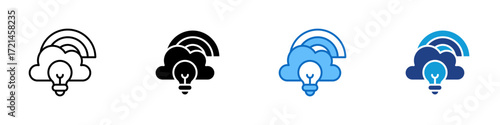 Imagination Multiple Style Icon Design Vector - Light bulb with cloud and rainbow symbolizing imagination, creativity, and vision