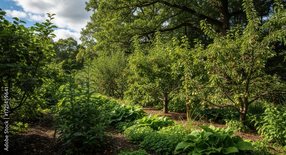 Obraz premium Medium shot focusing on perennial agroforestry systems where longlived plants and trees work together to sequester atmospheric carbon efficiently.
