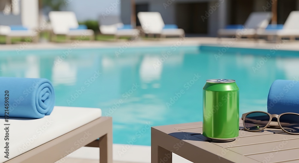 Naklejka premium Poolside Relaxation with Beverage and Sunglasses.