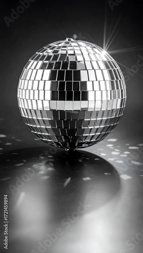 Reflective disco ball on dark surface