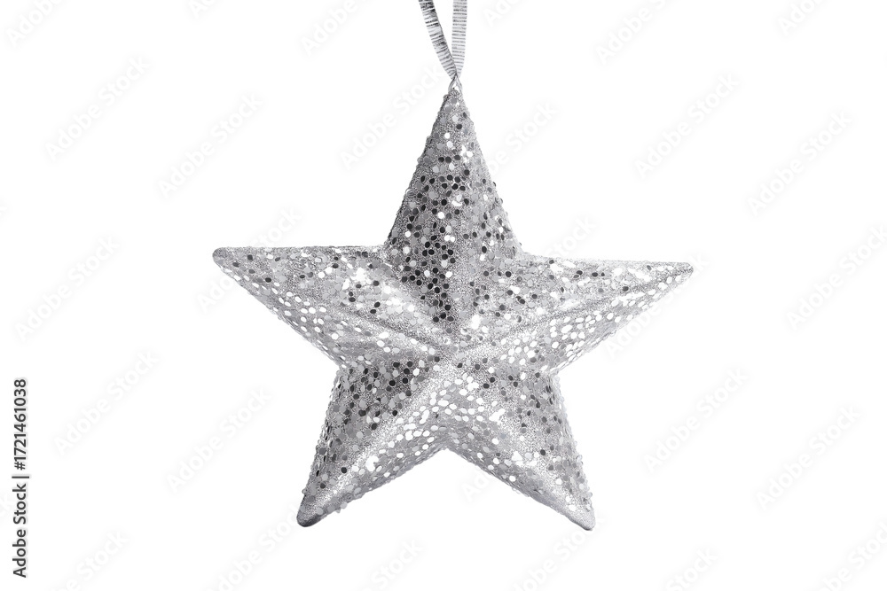 Fototapeta premium sparkling star decoration suspended elegantly isolated on white background