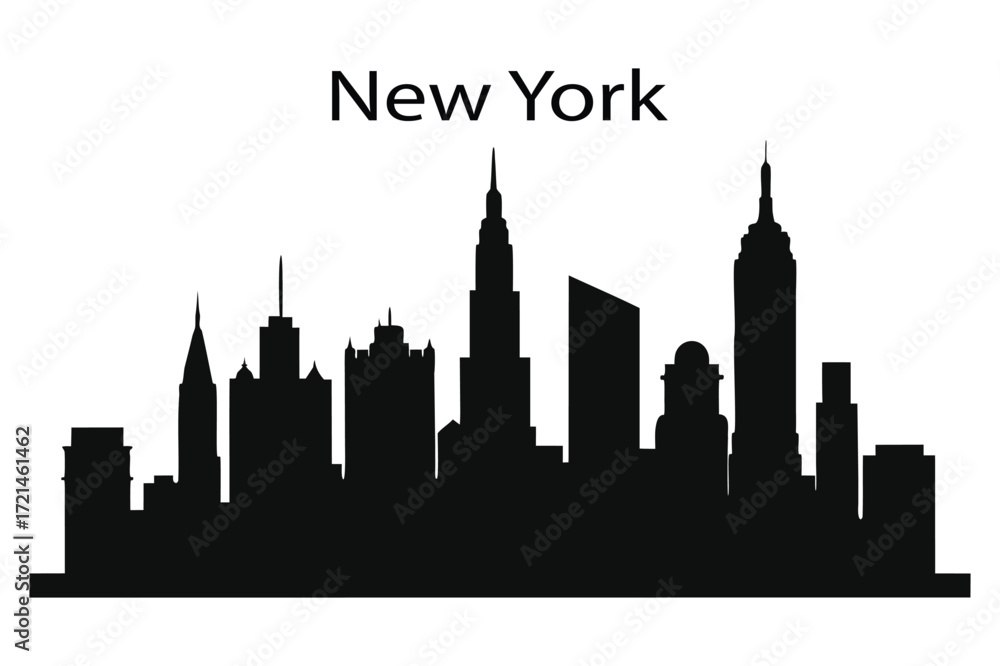 Naklejka premium New York City Skyline Silhouette with Iconic Landmarks
