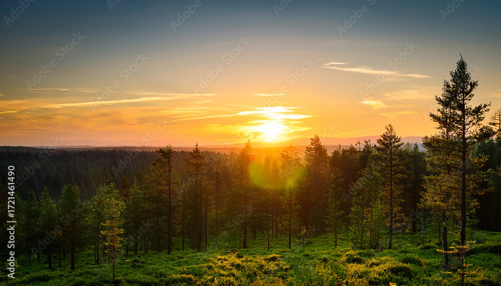 Naklejka premium Sunset In The Forest