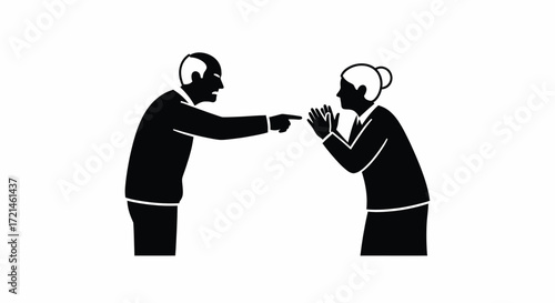 Man pointing finger accusingly at a woman in a tense disagreement.