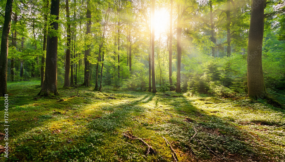 Obraz premium Lush Forest With Sunlight And Clean Environment