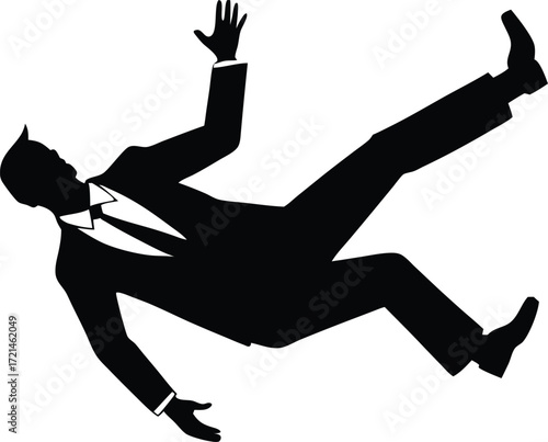 falling businessman business loss silhouette vector, corporate downfall icon illustration

