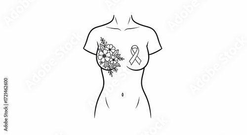 Symbol of hope and strength with floral breast cancer awareness ribbon