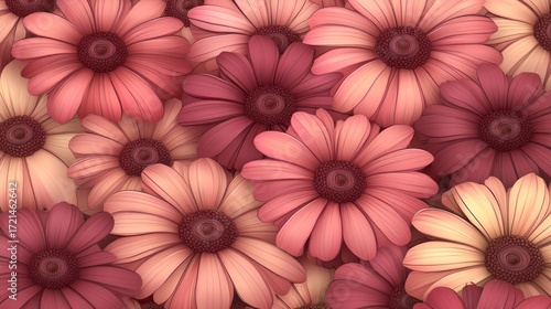 A profusion of soft pink and peach flowers