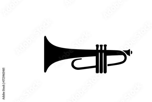 Black trumpet silhouette. Cartoon style. Isolated transparent background.