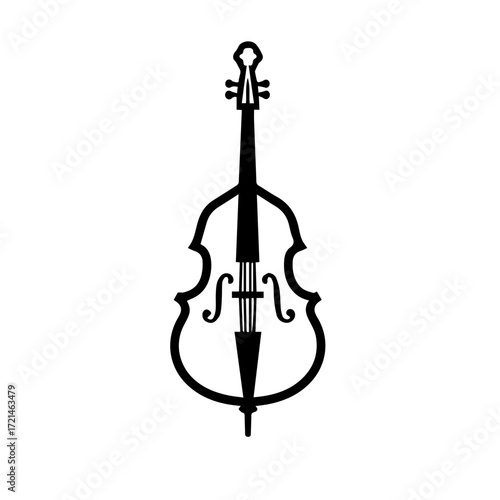 Cartoon-style double bass with bold outlines, Isolated transparent background.