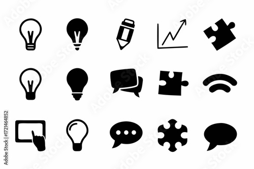 Collection of various business and idea related icons, offering a diverse range of visual elements for presentation