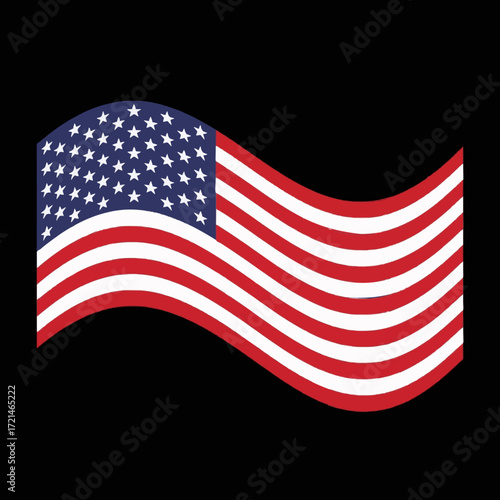 Waving American flag illustration isolated on a solid black background, a national symbol of freedom, patriotism, and pride for the United States