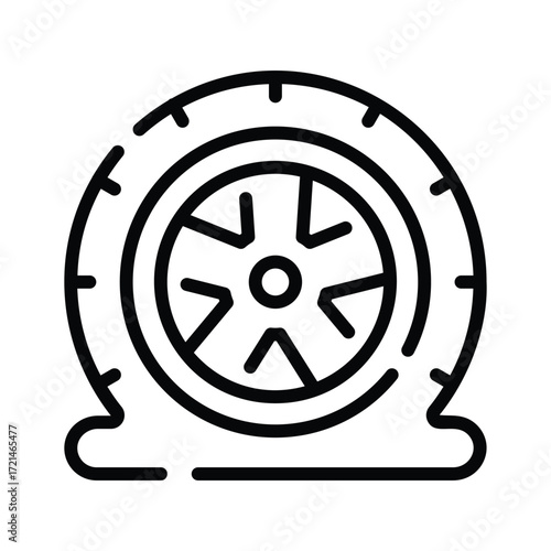 Flat tire icon, showcasing a deflated tire, ready to use vector
