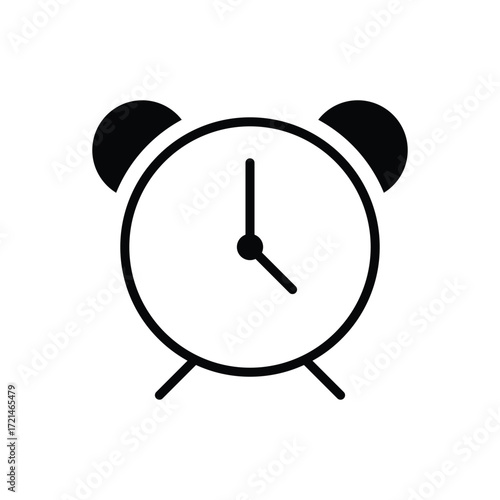 Minimal Alarm Clock Icon — Black and White Time Symbol Vector