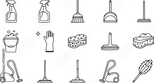 Set of simple cleaning line icons.