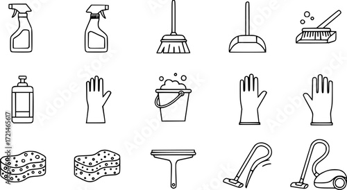 Set of simple cleaning line icons.