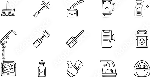Set of simple cleaning line icons.