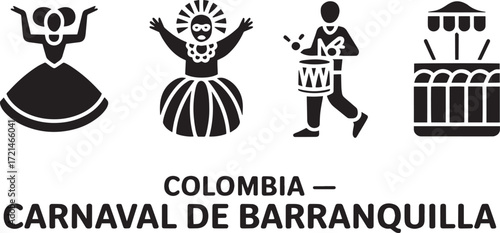 Colombia Carnaval de Barranquilla Silhouette, Traditional Dance Performance Vector