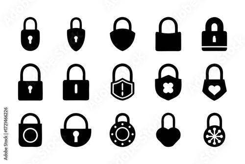 Collection of lock icons, providing a variety of security and protection symbols for designs and applications
