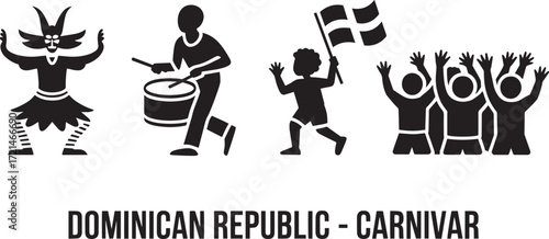 Dominican Republic Carnival Celebration Silhouettes Featuring Dance Drums Crowds