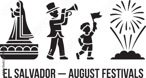 El Salvador August Festivals Silhouette Vector Illustration Against Transparent Backdrop