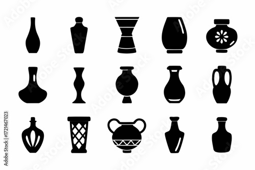 Collection of vase icons, featuring various shapes and styles for decorative and artistic purposes, perfect for design projects