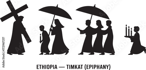 Ethiopia Timkat Epiphany Celebration Icon Symbols Cross Umbrella Candle Religious Procession
