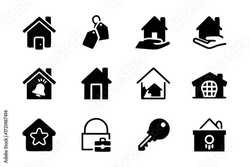 Set of house icons, representing real estate, home ownership, and property investment with simple and modern designs