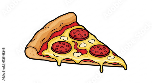 A delicious pizza slice illustration, featuring pepperoni and melted cheese, perfect for food and restaurant themes