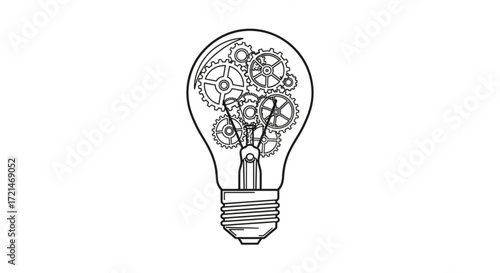 Light bulb with gears inside, symbolizing innovation, idea generation, and the intricate workings of the mind