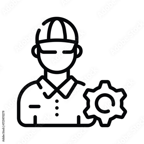 Worker with gear line icon representing mechanic and automotive repair.