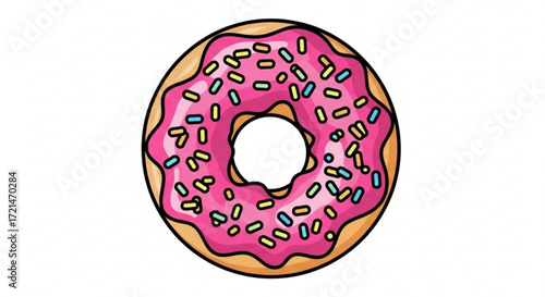 Pink donut with sprinkles sweet glazed doughnut with colorful sprinkles topping, a delicious dessert illustration