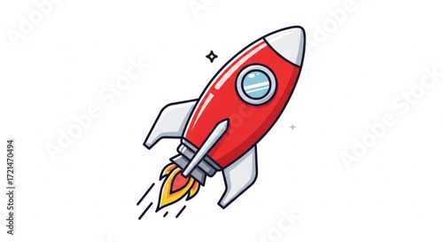 Cartoon rocket ship flying, representing space exploration, innovation, technology, and the pursuit of new frontiers