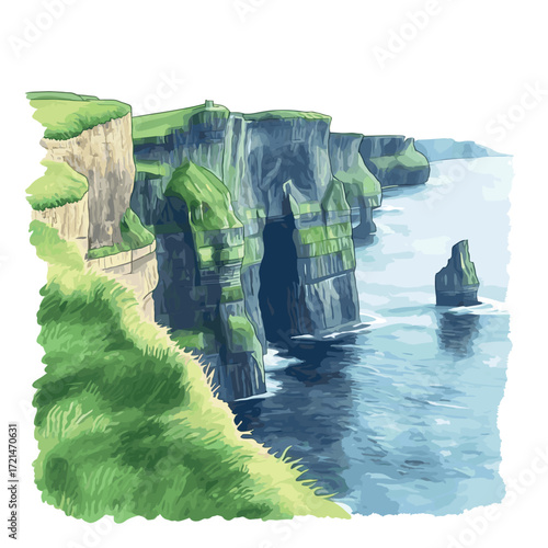 Cliffs of Moher. Cliffs of Moher watercolor vector illustration