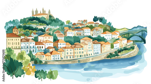 Douro Valley. Douro Valley watercolor vector illustration