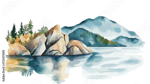 Lake Baikal. Lake Baikal watercolor vector illustration