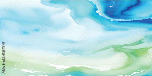Abstract Ocean Wave Watercolor Painting with Splashing Blue Marine Texture and Fluid Motion for Vibrant Digital Seascape Background Artwork