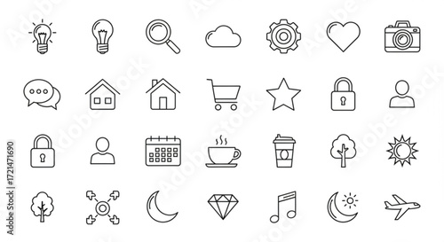 Set of hand drawn icons collection of various symbols for web design, mobile app, social media, and other projects