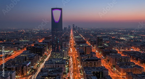 Kingdom Tower and Riyadh City Skyline