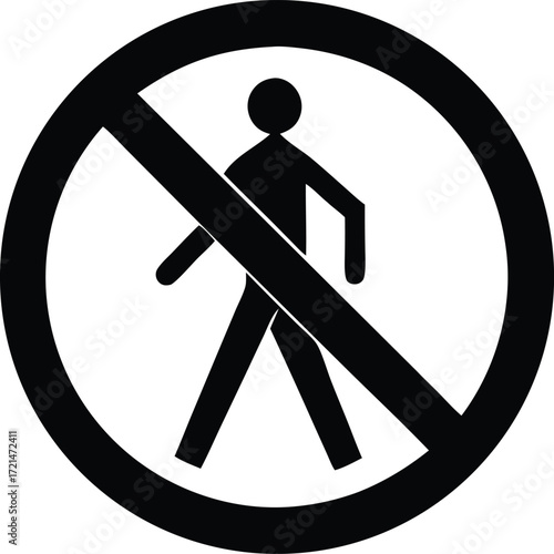 prohibition sign for no pedestrian access silhouette vector, restricted entry illustration
