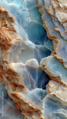 Beautiful natural formation of layered blue and brown stone showing intricate textures from a recent geological process