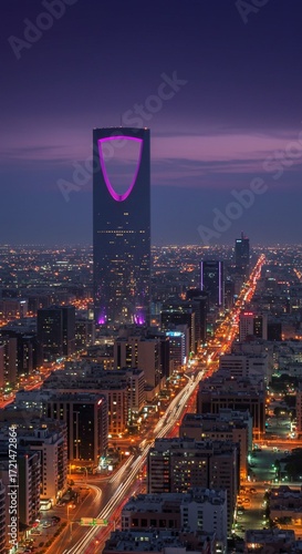 Kingdom Tower and Riyadh City Skyline