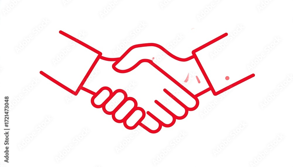 Fototapeta premium Red outline of two hands shaking