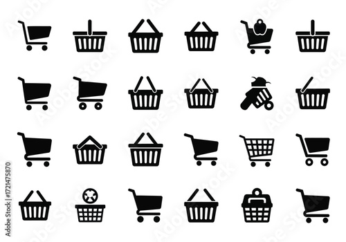 Collection of shopping cart and basket icons