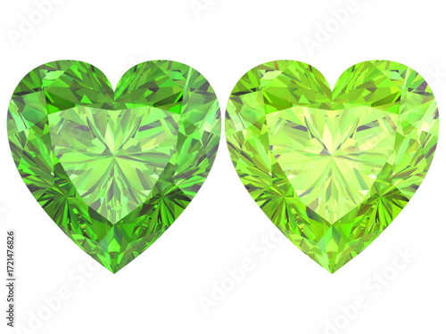 heart-shaped emerald gemstone with a deep green hue. It is designed to showcase the beauty and intricacy of a faceted gem.