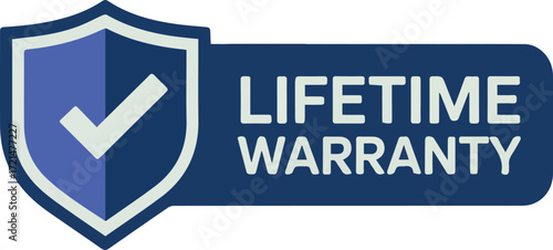 Vector art of lifetime warranty logo with shield and checkmark